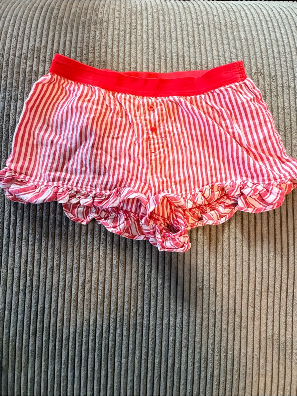 PINK Victoria’s Secret Red & White Striped Ruffle Sleep Shorts